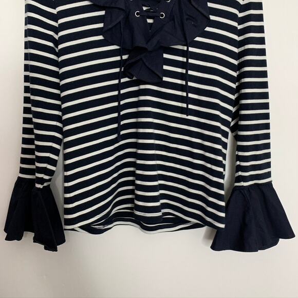 Anne Fontaine Coquillage Striped Bell-Sleeve Ruffle Top - Picture 6 of 16